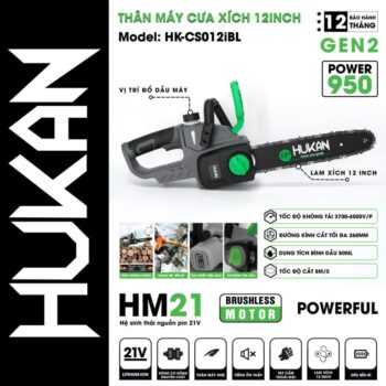 Bộ máy cưa xích 12inch Hukan (GEN 2 PRO) HK-CS012iBL